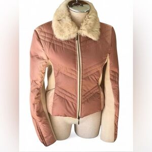 vintage Real rabbit fur collar Bomber fitted ski jacket